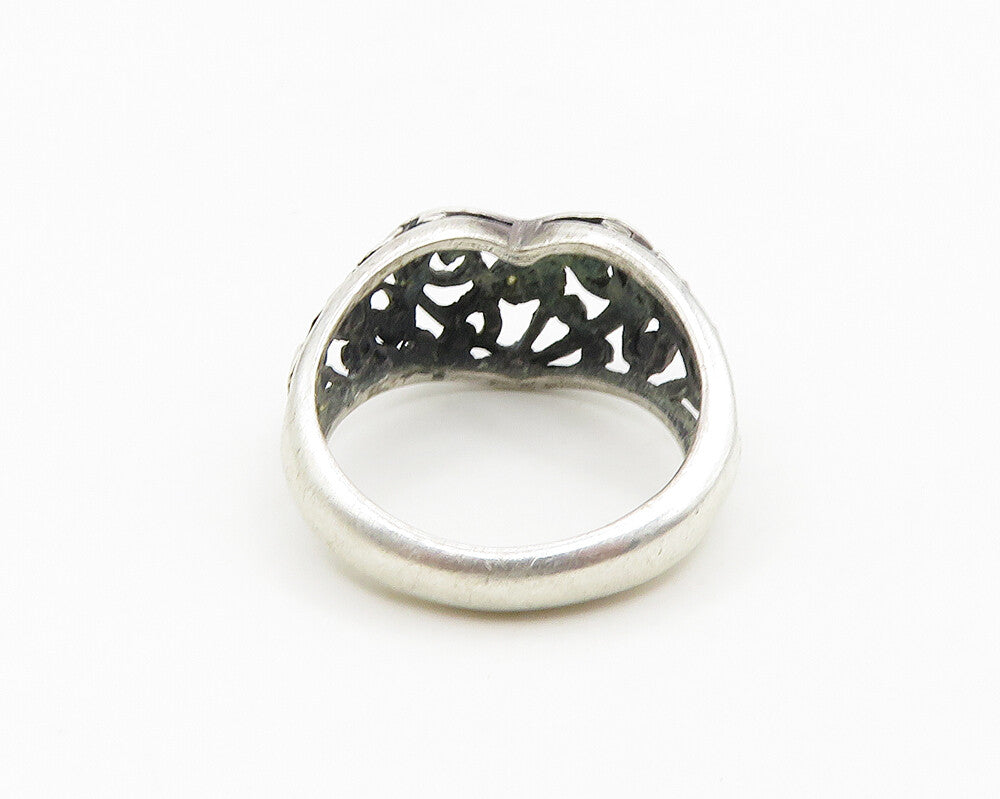 925 Sterling Silver  Vintage Shiny Swirl Love Heart Band Ring Sz 6  RG18495