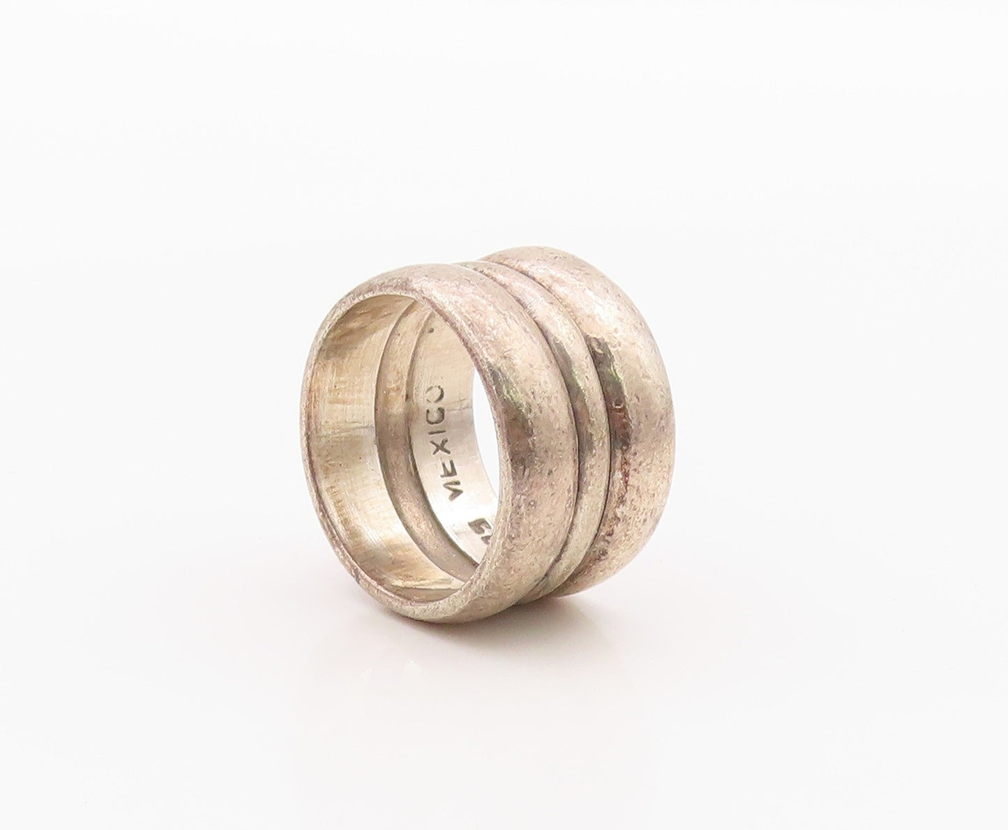925 Sterling Silver Vintage Ring MEXICO Modernist Grooved Band  Sz 6  RG36301