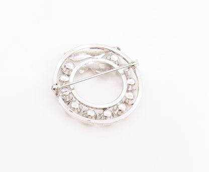 925 Sterling Silver Vintage Brooch Pin VAN DELL CZ Circular Wreath  BP12177