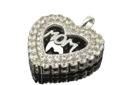 925 Sterling Silver  Vintage Shiny Topaz Mom Love Heart Drop Pendant  PT9007
