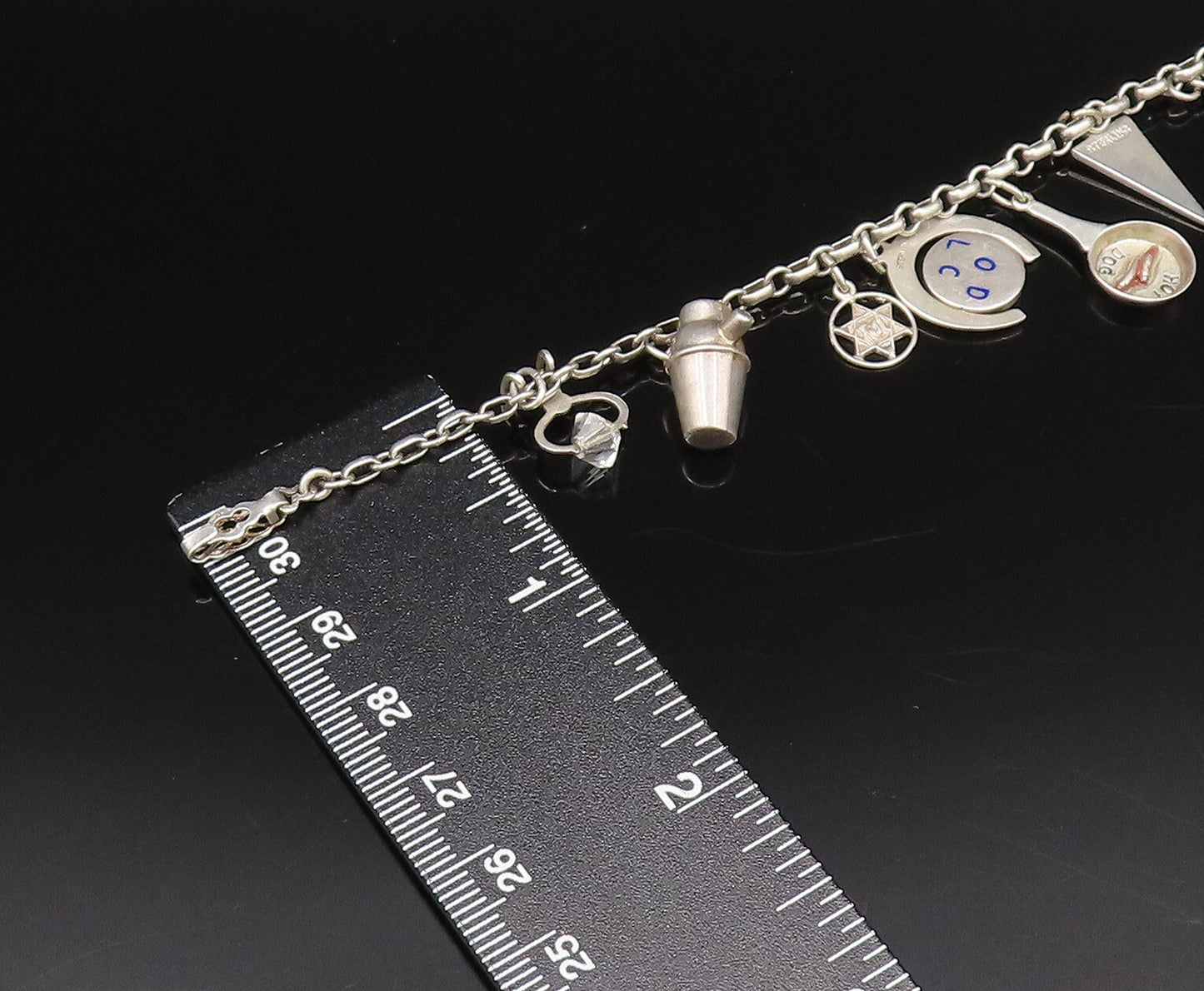 925 Silver  Vintage Hot Dog Pan Crystal Quartz & Multi Charm Bracelet  BT9667