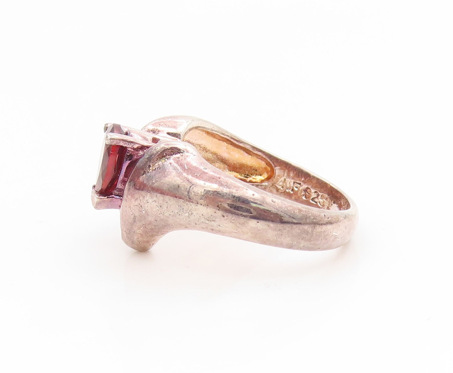 925 Sterling Silver Vintage Ring Pear Cut Garnet Spiky Design Band Sz 6 RG35057