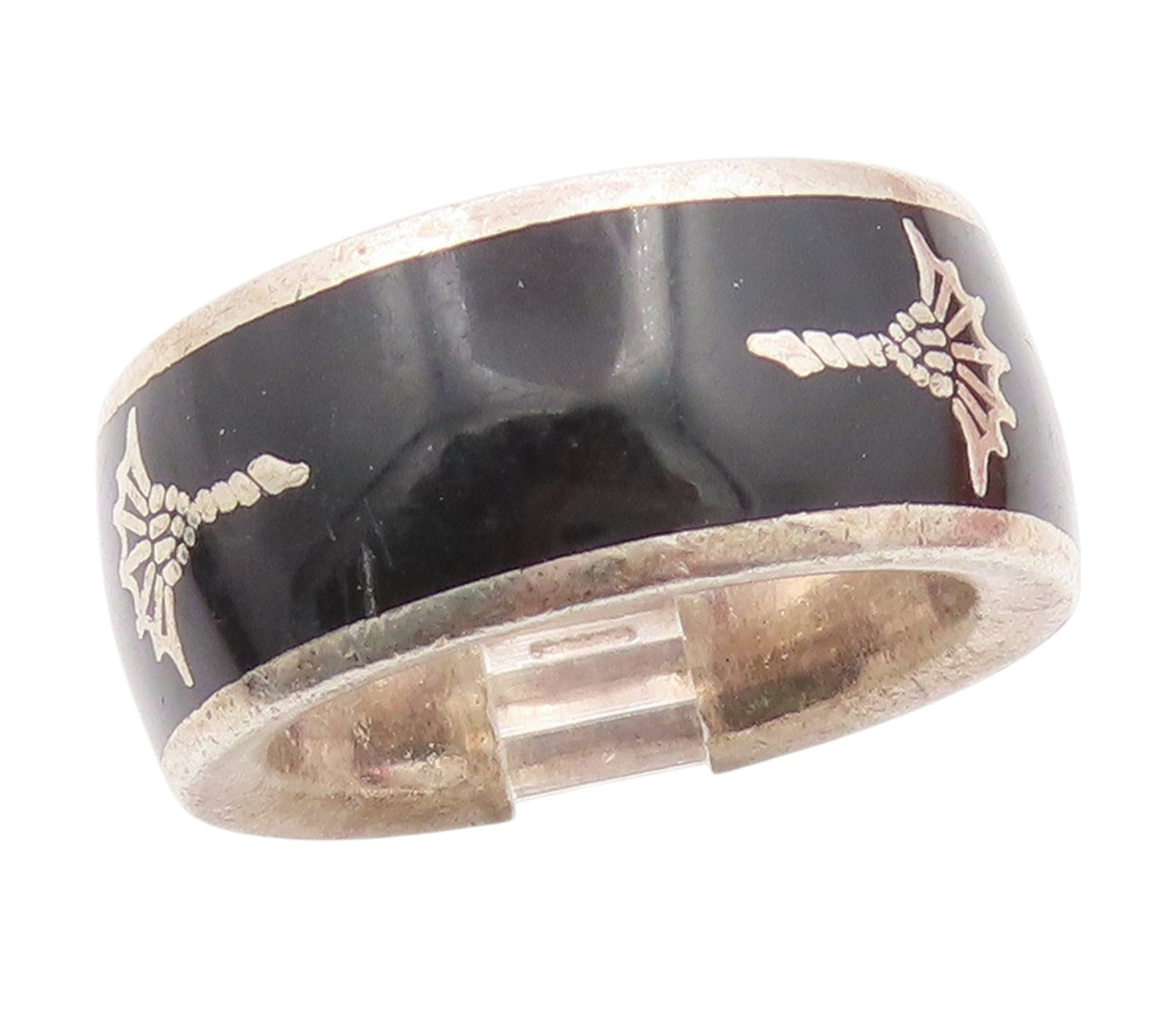 925 Sterling Silver Vintage Ring JOOP Enamel Gothic Wide Band  Sz 9.5  RG34711