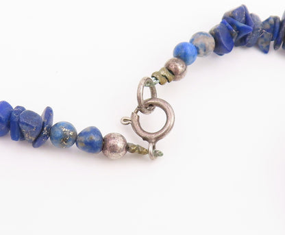 925 Sterling Silver Vintage Necklace SOUTHWESTERN Lapis Lazuli Bead Chain NE4786