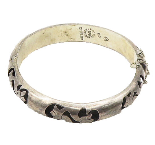 TPN MEXICO 925 Silver  Vintage Cutout Floral Pattern Bangle Bracelet  BT7449