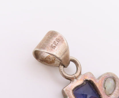 925 Sterling Silver Vintage Pendant Multi Gemstone Geometric Cross  PT26314