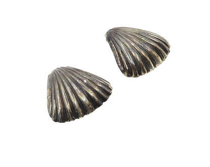925 Sterling Silver  Vintage Oxidized Scalloped Non Pierce Earrings  EG5019