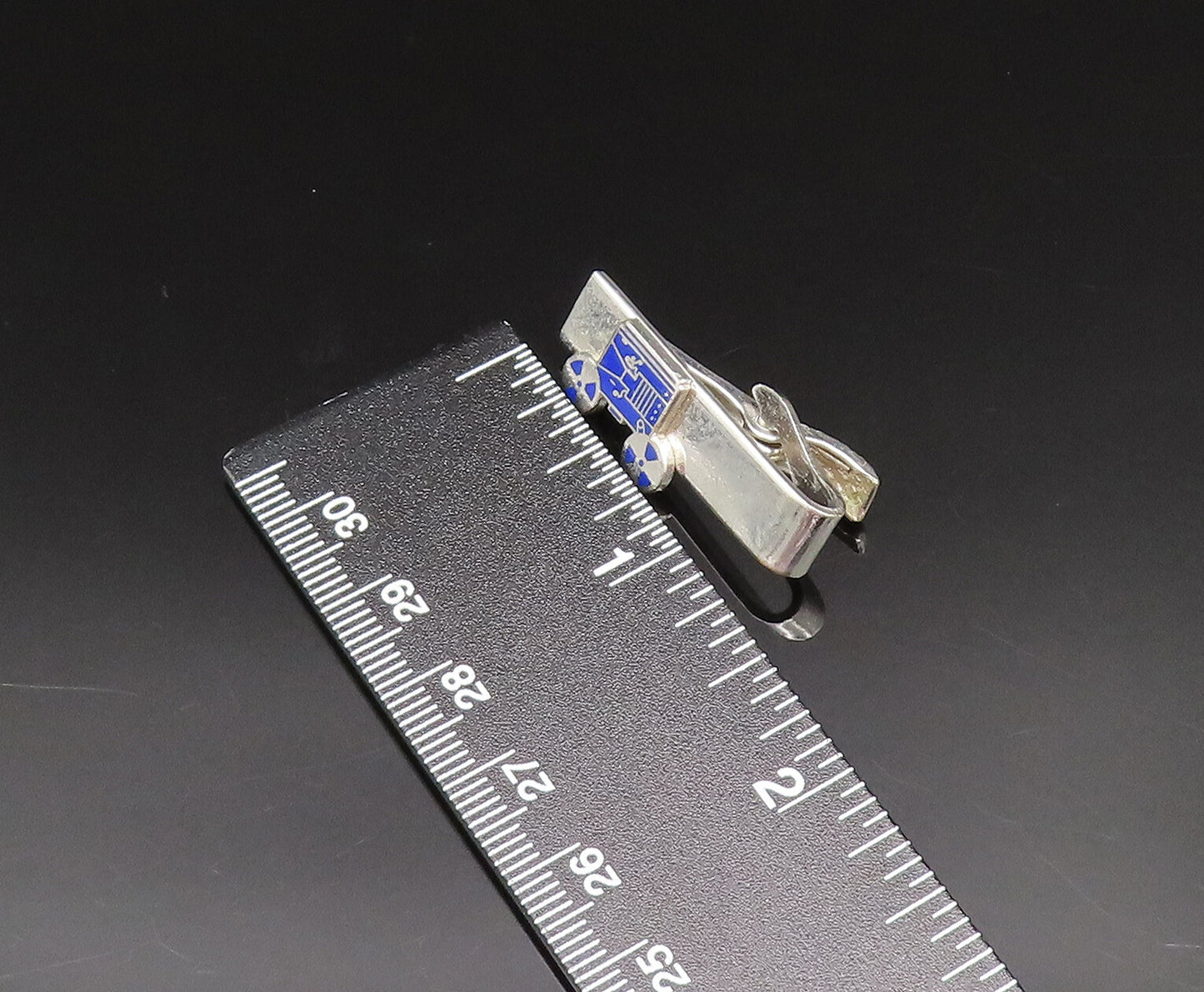 925 Sterling Silver  Vintage Blue Enamel Old Motion Film Tie Clip  TR3341