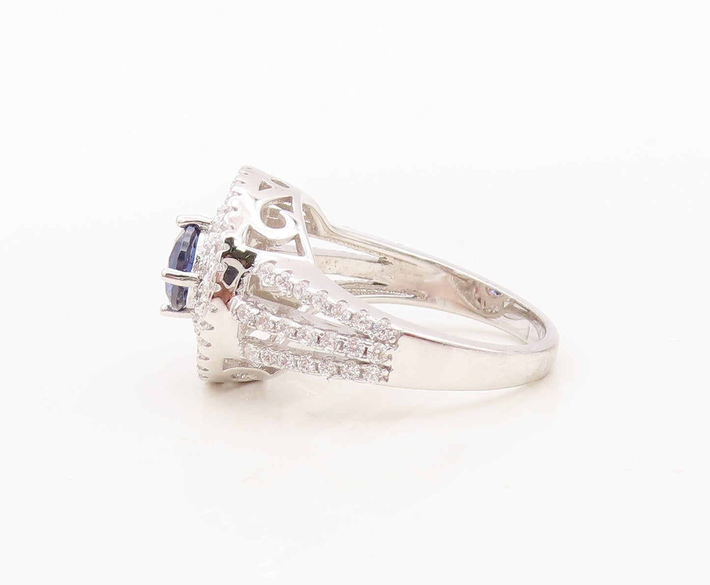 925 Sterling Silver Vintage Ring Floral Design Cutout 2 Tone CZ  Sz 7.5  RG30328