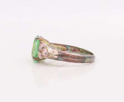 925 Sterling Silver Vintage Ring Two Tone Oval & Round Cut CZ  Sz 8.5  RG28920