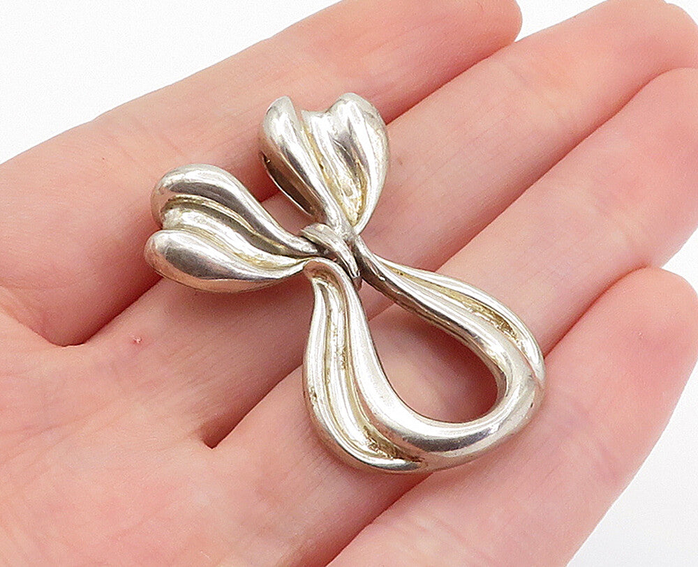 KABANA 925 Sterling Silver Vintage Modernist Bow Tie Ribbon Pendant PT4349