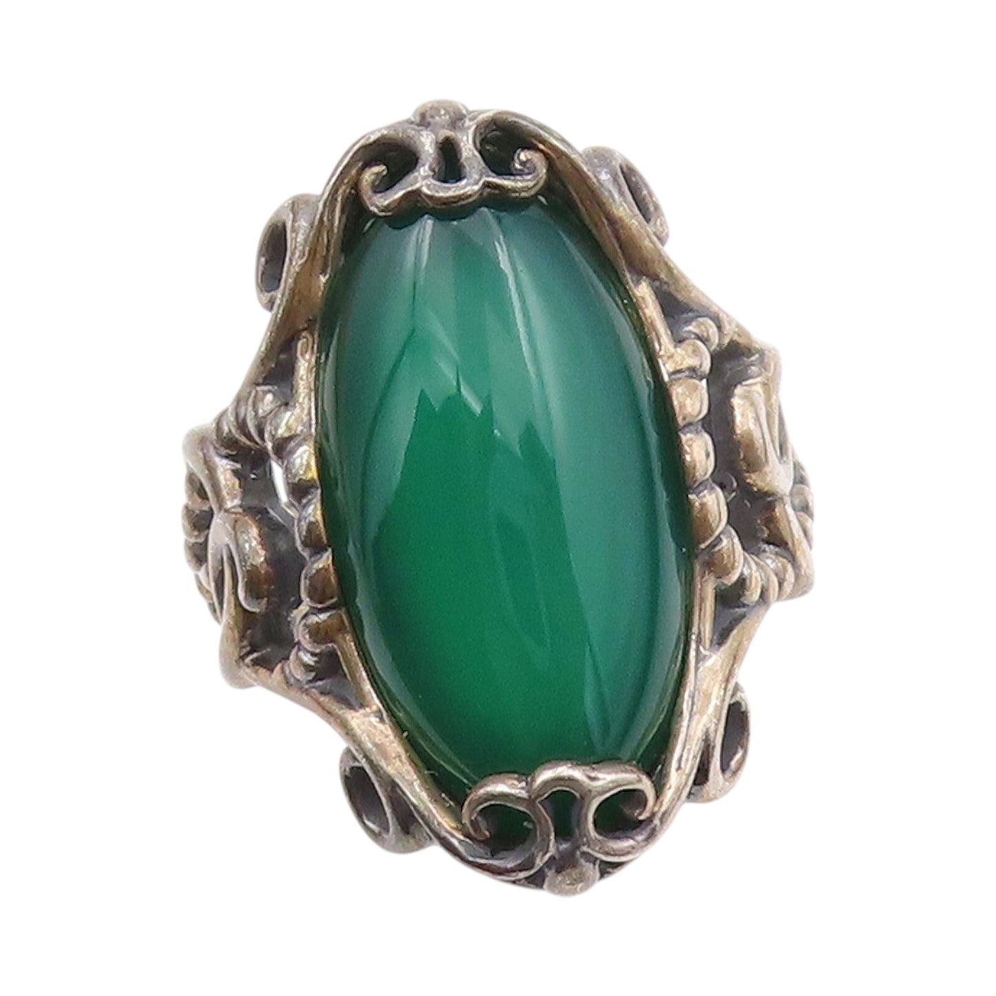 925 Sterling Silver Vintage Ring CAROLYN POLLACK Oval Jade  SZ 8.5 RG32071