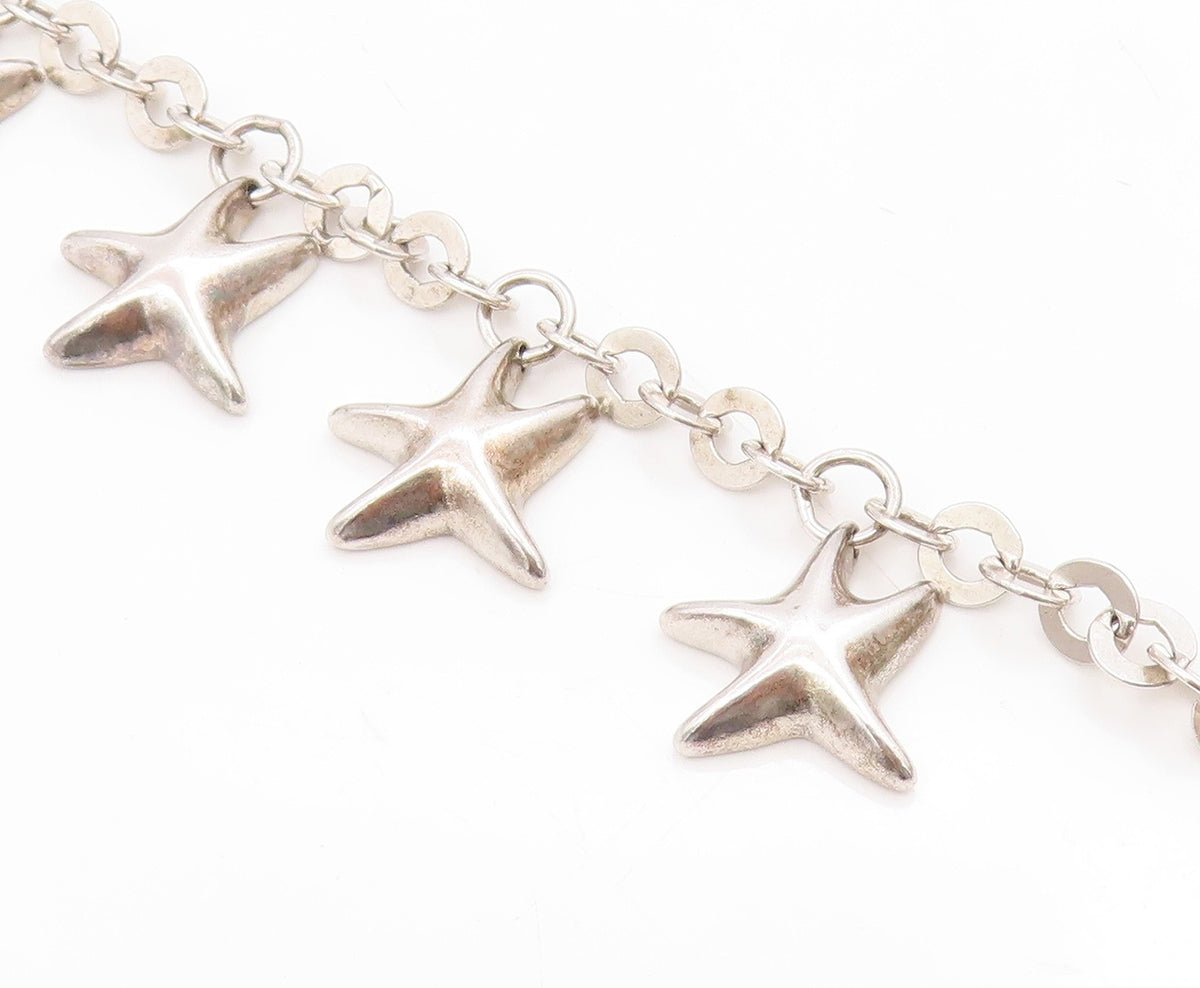 925 Sterling Silver Vintage Bracelet Celestial Dangling Star Charm Link  BT11670