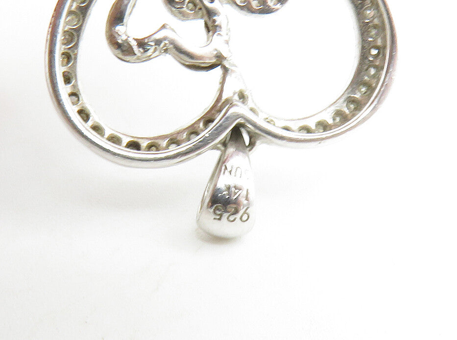 925 Sterling Silver  Vintage Genuine Diamonds Open Love Heart Pendant  PT10368
