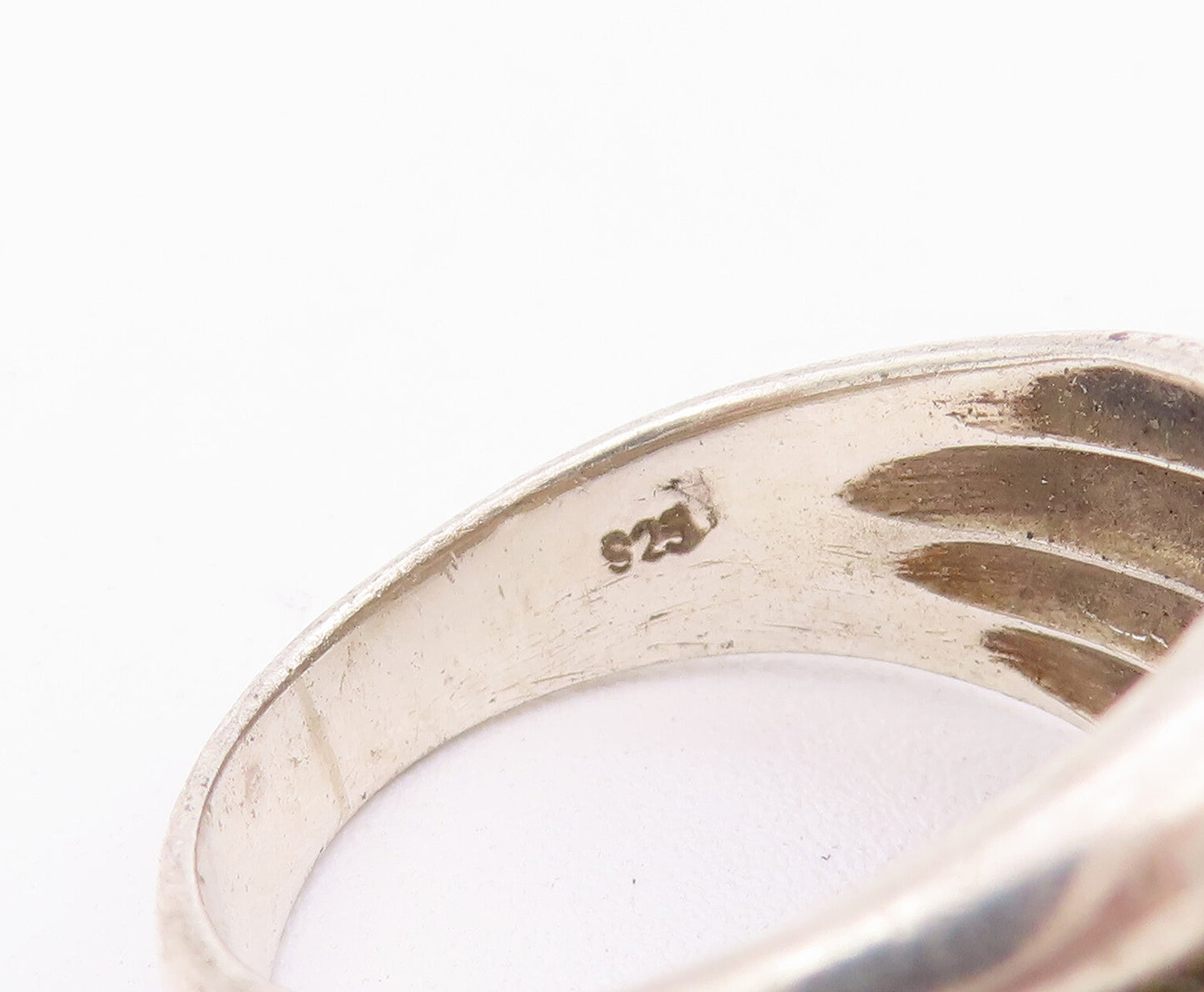925 Sterling Silver Vintage Ring Solid Grooved Broad Dome Ring  Sz 9  RG28050