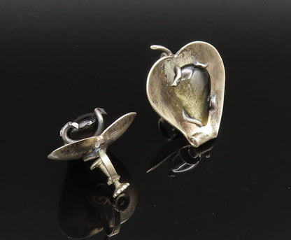 MEXICO 925 Silver  Vintage Modernist Obsidian Screw Back Earrings  EG12143