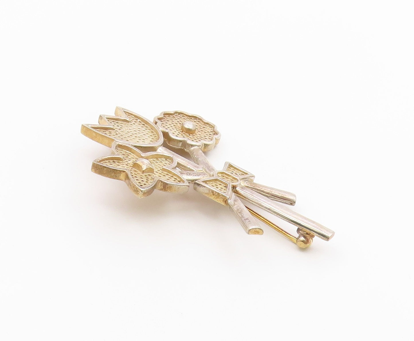 NANCY & RISE 925 Silver  Vintage Modernist Flower Bunch Brooch Pin  BP6678