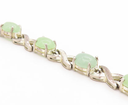 925 Sterling Silver Vintage Bracelet Oval Jade Elegant Crisscross Link  BT11744
