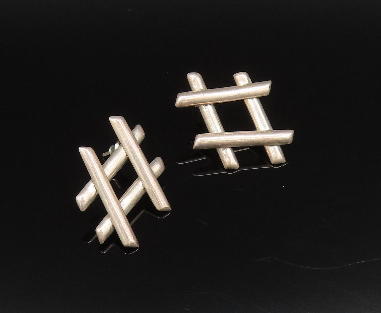MEXICO 925 Silver  Vintage Fashion Tic Tac Toe Hashtag Stud Earrings  EG12199