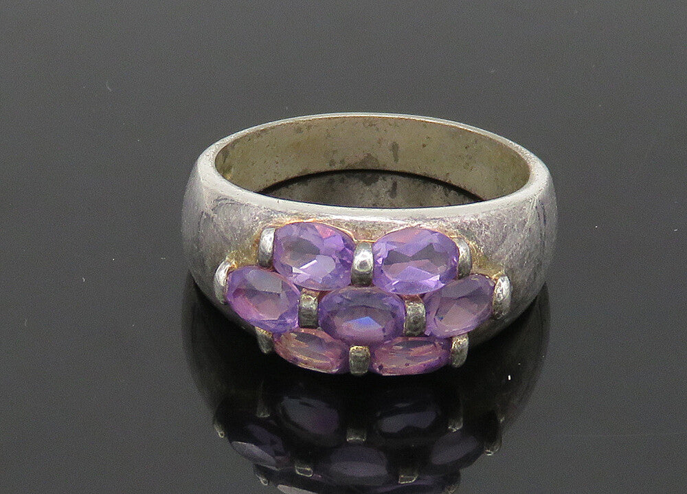 925 Sterling Silver  Vintage Amethyst Cluster Dome Band Ring Sz 11  RG21901