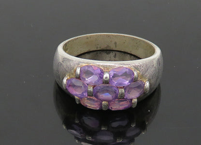 925 Sterling Silver  Vintage Amethyst Cluster Dome Band Ring Sz 11  RG21901
