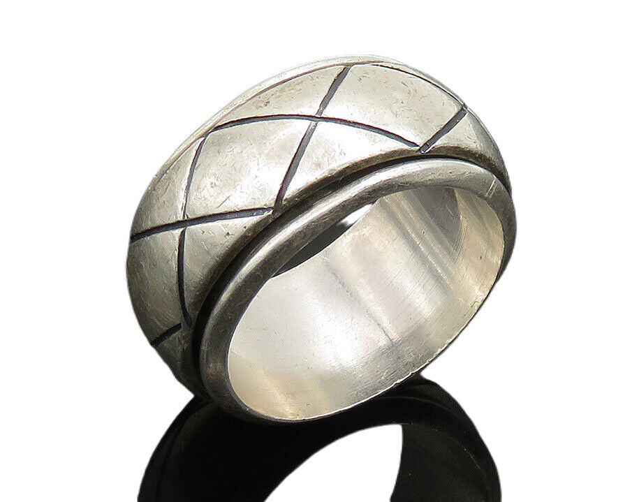 925 Sterling Silver   Vintage Cross Etched Band Spinner Ring Sz 10  RG23398