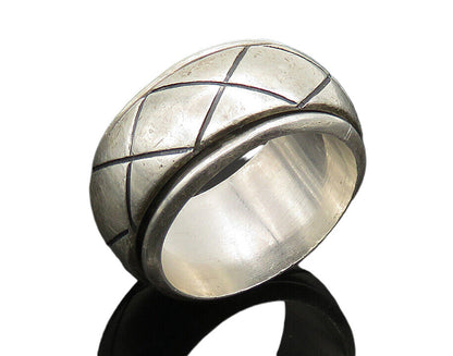 925 Sterling Silver   Vintage Cross Etched Band Spinner Ring Sz 10  RG23398