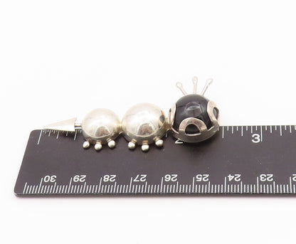 925 Sterling Silver Vintage Brooch MEXICO Onyx Headed Caterpillar  BP11656