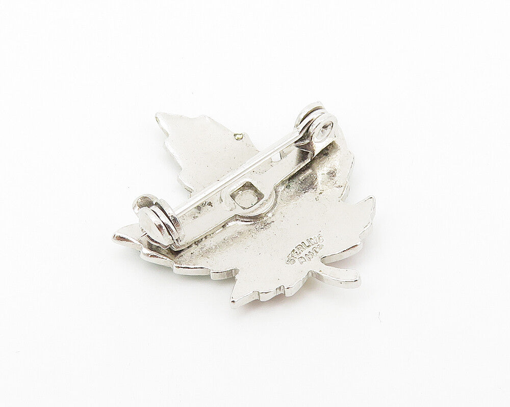 925 Sterling Silver  Vintage Enamel Coated Autumn Leaf Brooch Pin  BP4247
