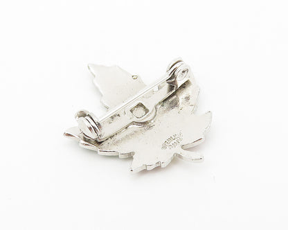 925 Sterling Silver  Vintage Enamel Coated Autumn Leaf Brooch Pin  BP4247