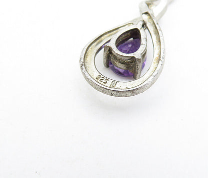925 Sterling Silver  Vintage Amethyst & Genuine Diamond Twist Pendant  PT3572