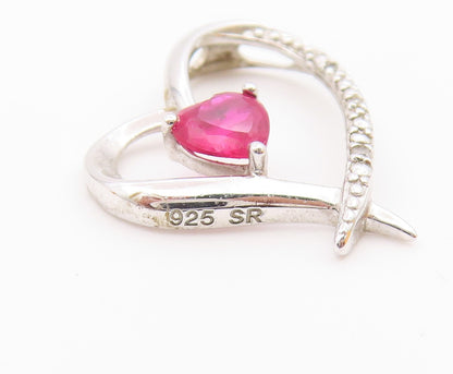 925 Silver  Vintage Genuine Diamond & Pink Topaz Love Heart Pendant  PT18993