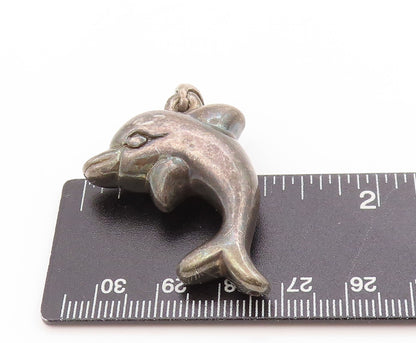 925 Sterling Silver Vintage Pendant Dark Tone Leaping Baby Dolphin Charm PT25029