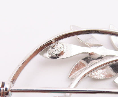 VAN DELL 925 Sterling Silver  Vintage Turquoise Floral Brooch Pin  BP9341