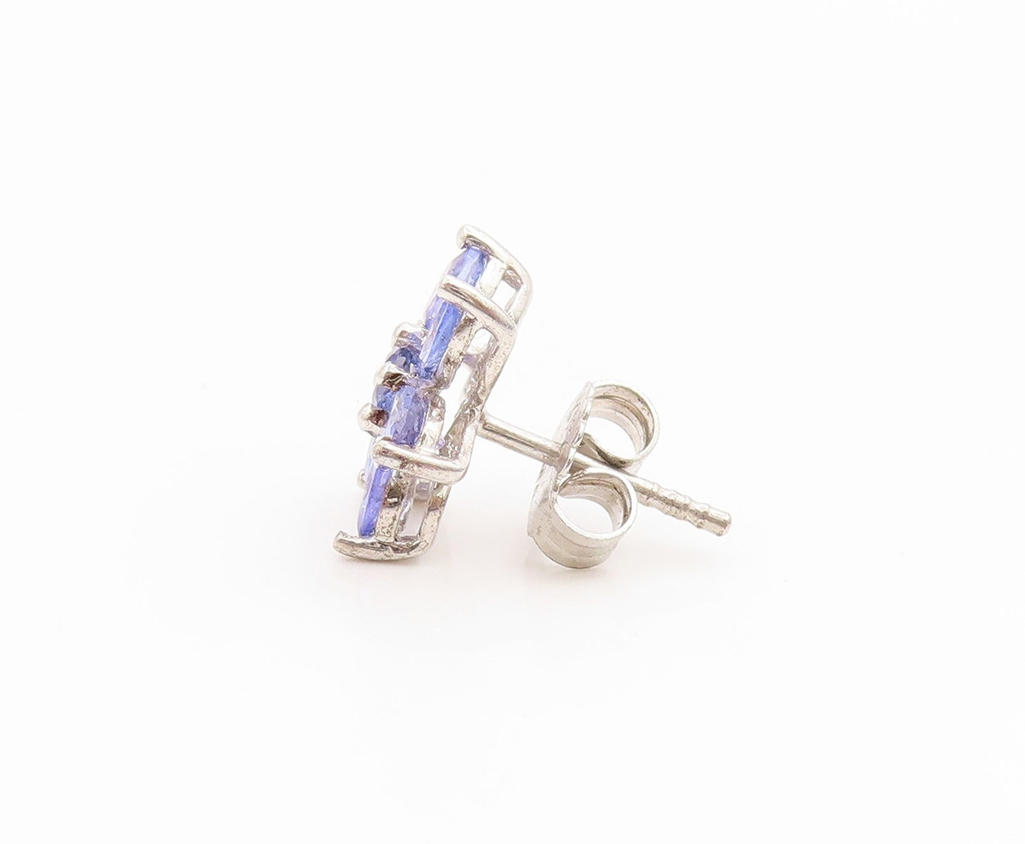 925 Sterling Silver Vintage Earrings Elegant Tanzanite Flower Studs  EG14011