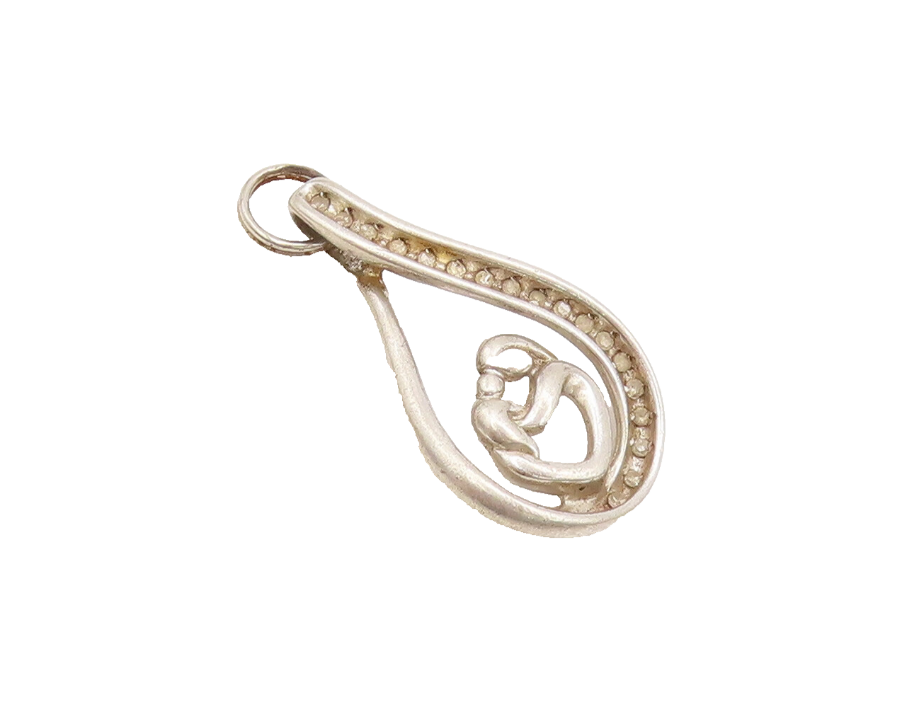 925 Sterling Silver Vintage Pendant Mom Child Love Diamonds Musical Note PT22605