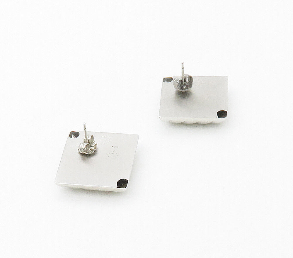 BEAU 925 Sterling Silver  Vintage Shiny Fluted Square Drop Earrings  EG8595