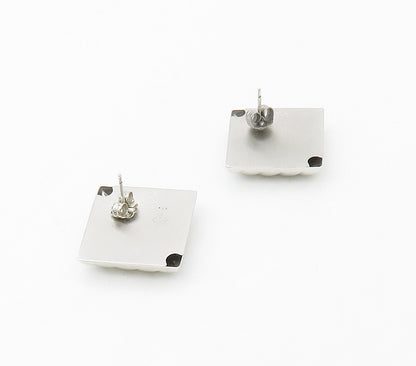 BEAU 925 Sterling Silver  Vintage Shiny Fluted Square Drop Earrings  EG8595