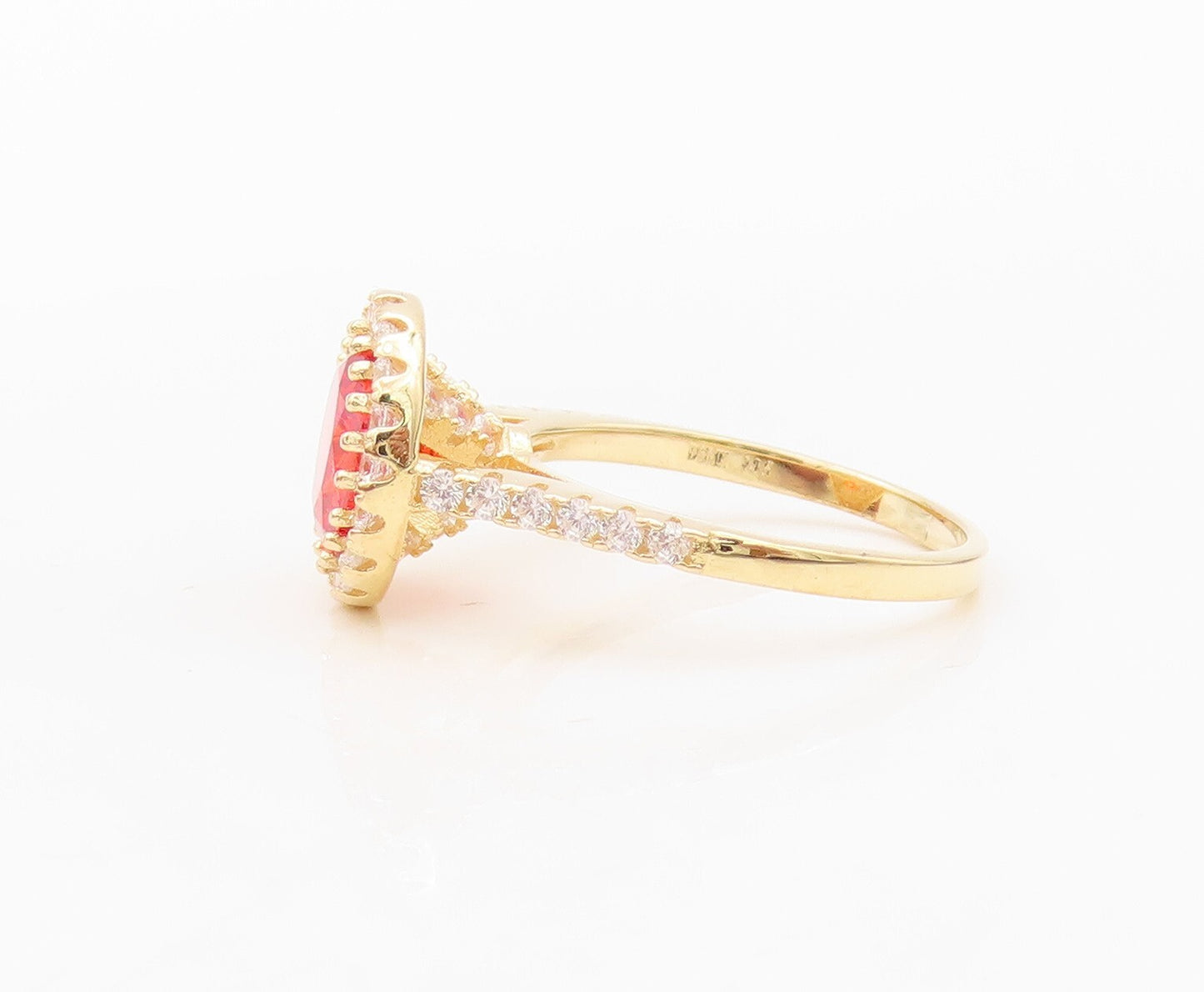 925 Sterling Silver Vintage Ring Gold Plated Red Halo White CZ  Sz 6  RG30388
