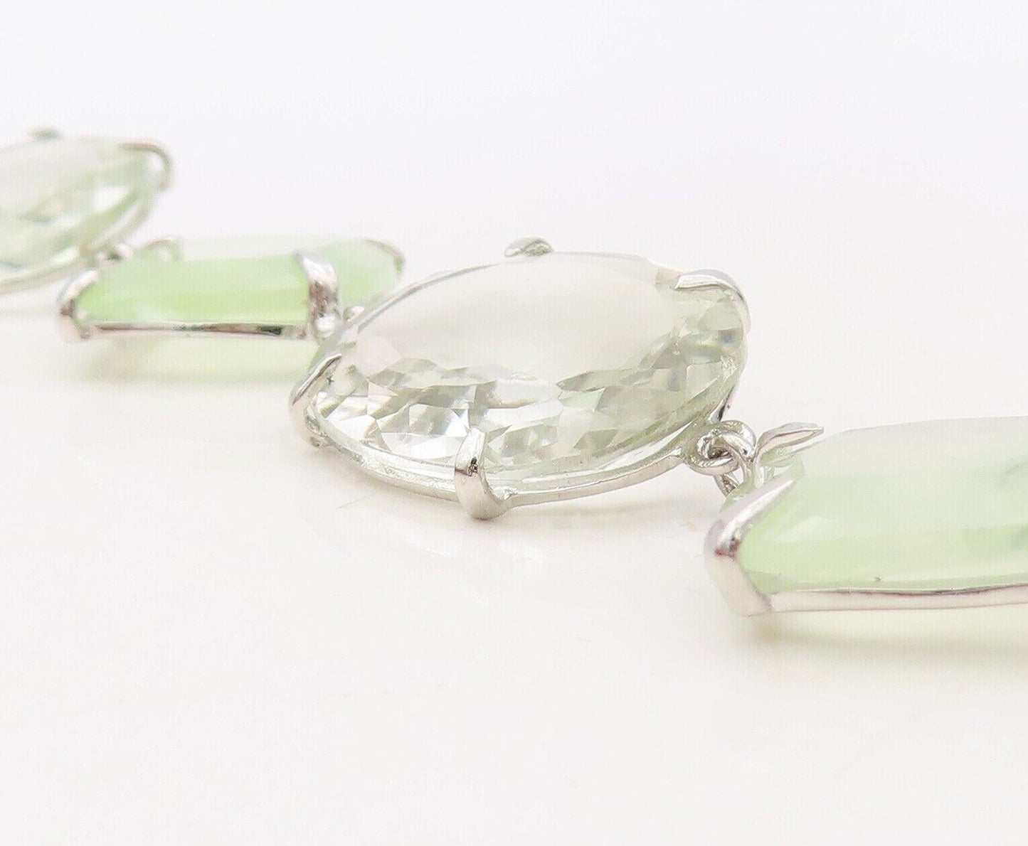 925 Sterling Silver Vintage Bracelet Square & Oval Cut Linked Quartz  BT10712