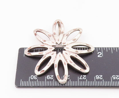 925 Sterling Silver  Vintage Shiny Etched Open Flower Motif Pendant  PT18960