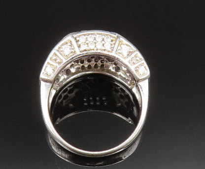 925 Silver  Vintage Crisscross Detail Cubic Zirconia Band Ring Sz 7.5  RG25392
