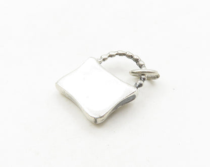 925 Sterling Silver  Vintage Shiny Petite Floral Purse Motif Pendant  PT15120