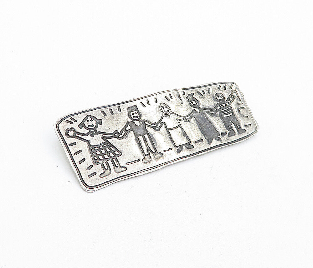 E.F.S. MEXICO 925 Silver  Vintage Children Holding Hands Brooch Pin  BP1587