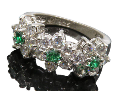 925 Sterling Silver  Cubic Zirconia & Topaz Floral Band Ring Sz 6  RG12579