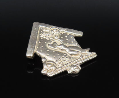 MARY ENGELBREIT 925 Silver  Vintage Etched Birdhouse Brooch Pin  BP10015