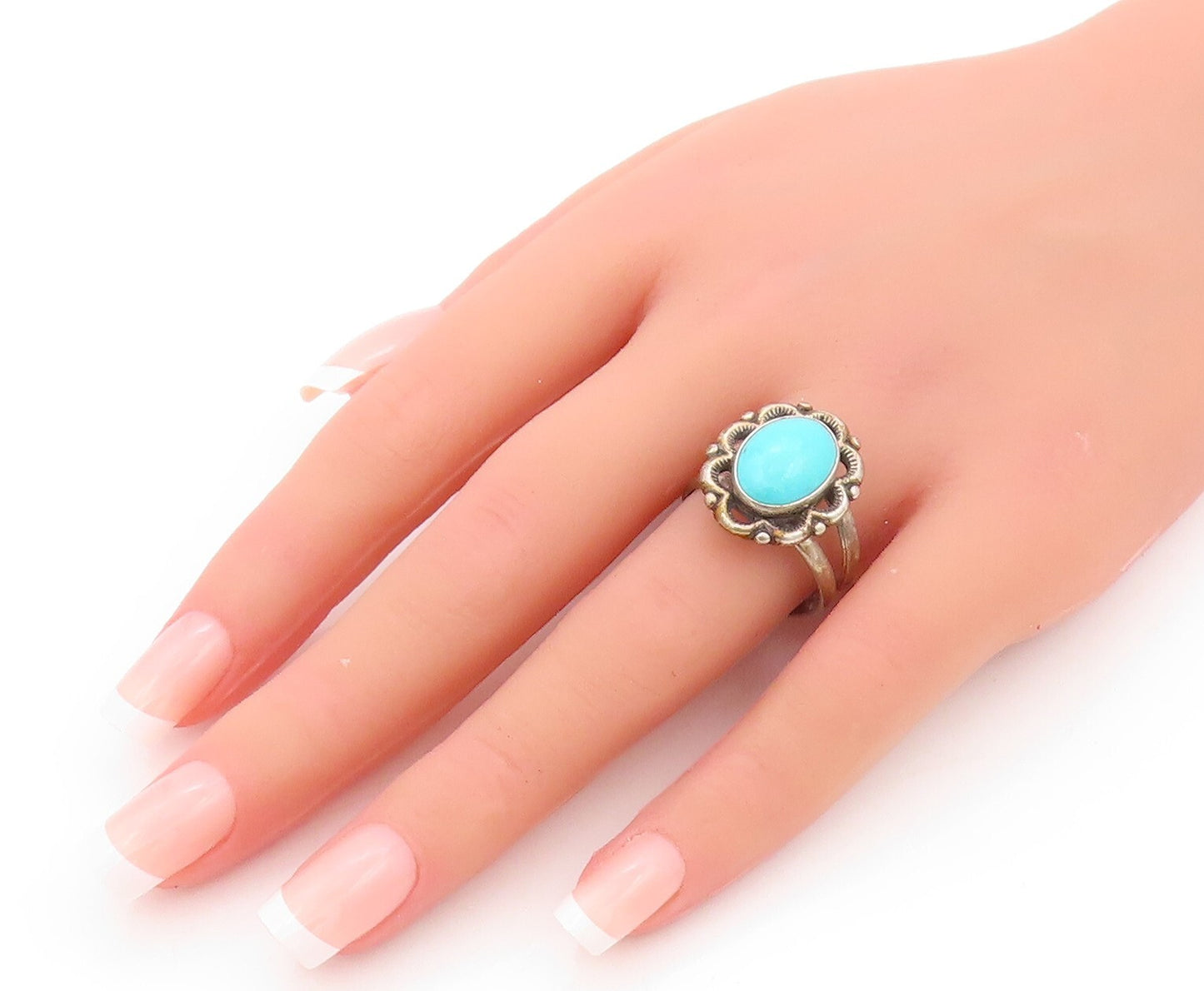 925 Sterling Silver Vintage Ring SOUTHWESTERN Larimar Cutout Flower SZ 9 RG32064