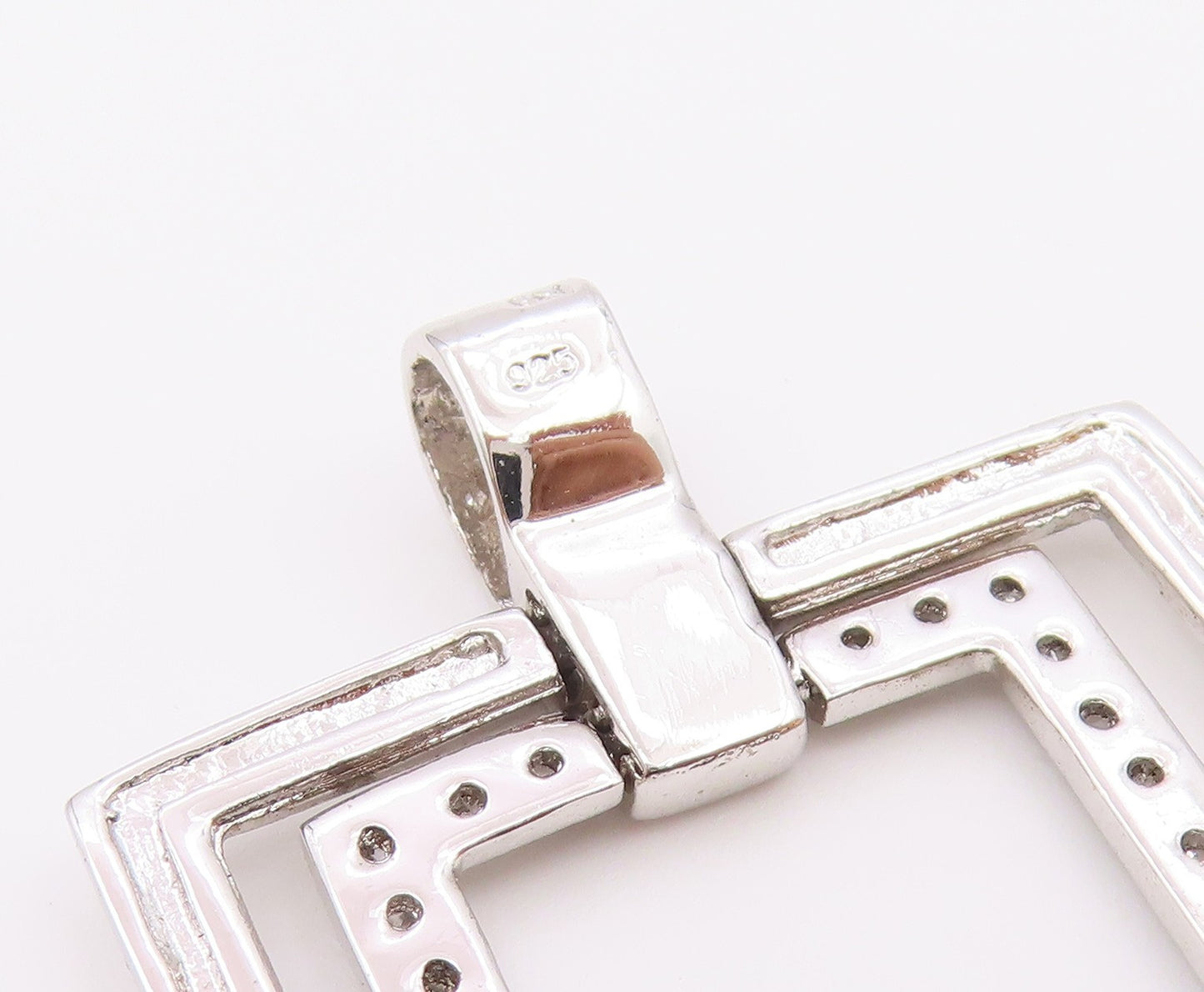 925 Sterling Silver  Vintage Topaz Open Squares Shiny Pendant  PT18554