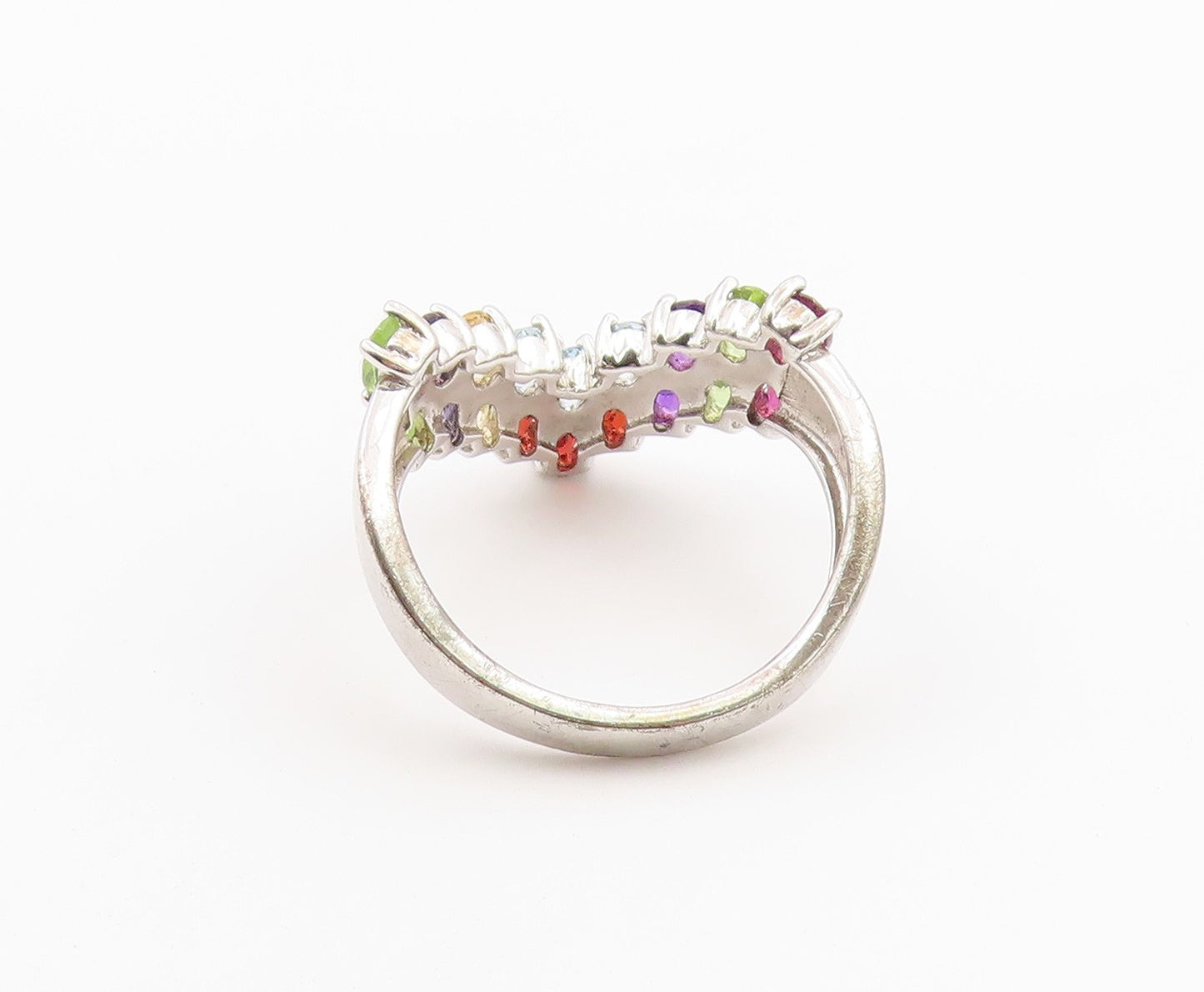 925 Sterling Silver Vintage Ring Multi Gemstone V Shaped Band  Sz 12  RG36527