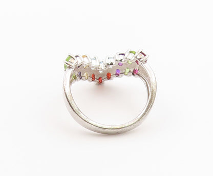 925 Sterling Silver Vintage Ring Multi Gemstone V Shaped Band  Sz 12  RG36527